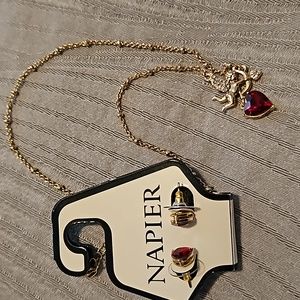 NAPIER NWT Cupid Necklace w/Heart post earrings